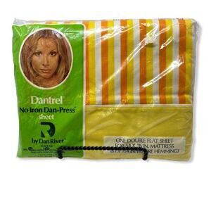 New Vintage Deadstock Dan River “Dantrel” Double Flat Sheet Orange Yellow Stripe